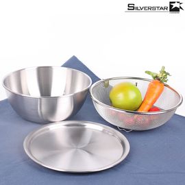 [SILVERSTAR] Stainless Steel Mixing Bowl Set(Mixing Bowl + Lid +Colander basket) – Durable, Stain & Odor Resistant, Built-In Measuring Scale, No-Spill Water Nozzle Design - Made in Korea